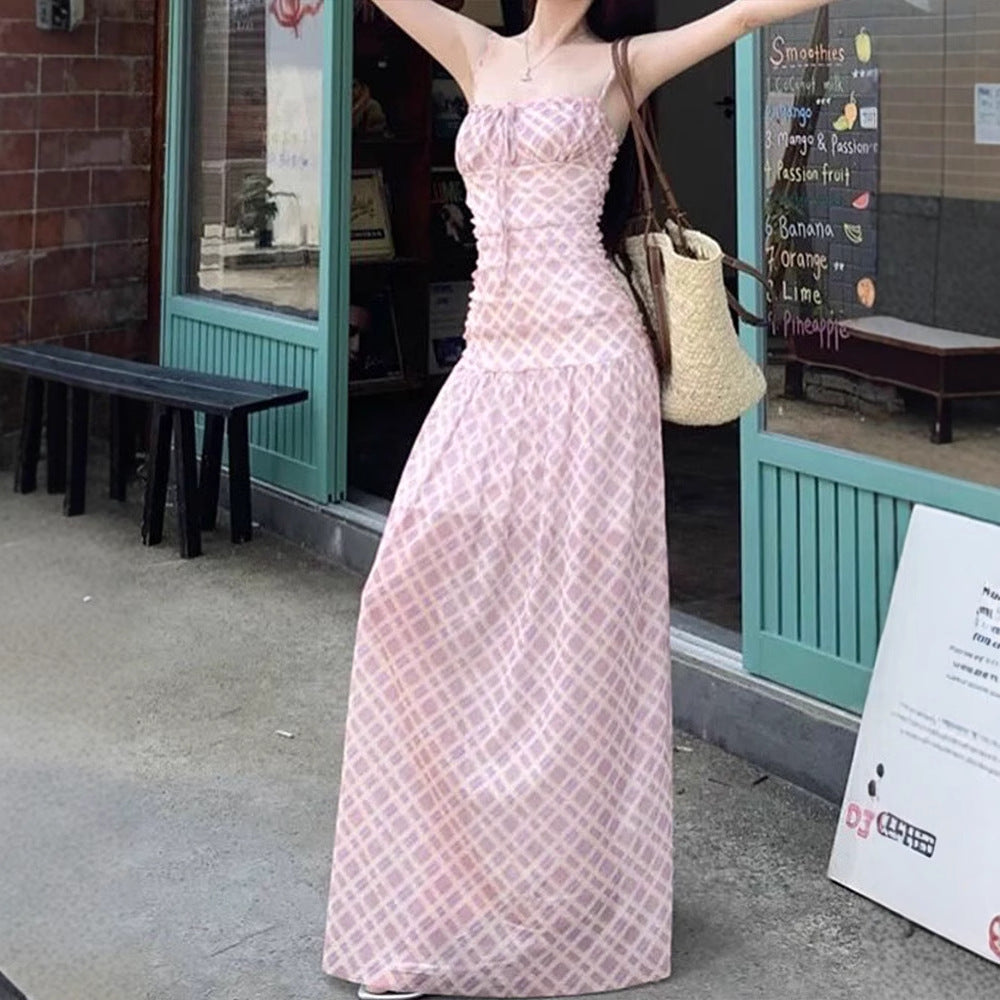 Damen Maxikleid mit Spaghettiträgern und eleganter Raffungen Drune