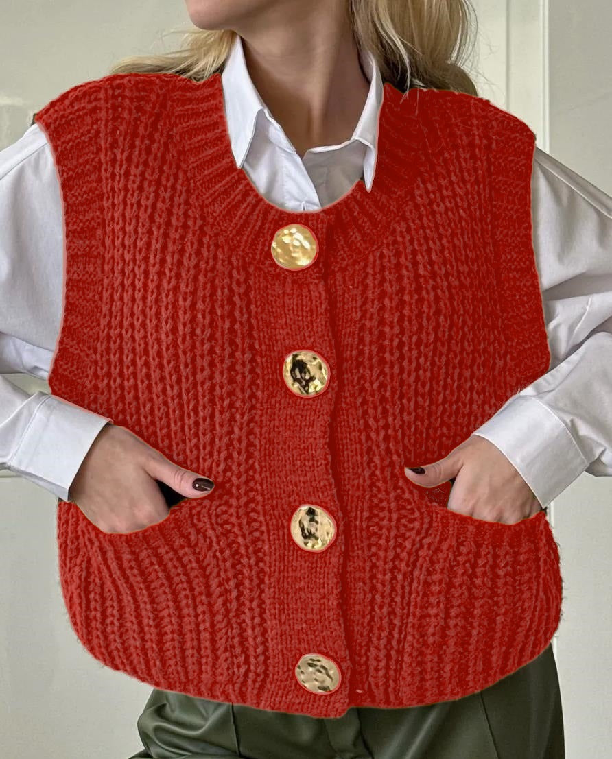 Damen Strickweste mit Knopfdetaillierung und praktischen Taschen Drune