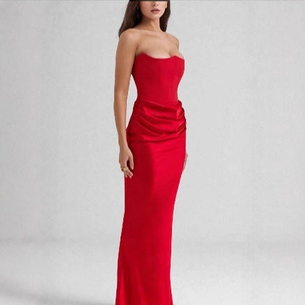Damen Maxikleid mit Raffungen und elegantem Bustier-Ausschnitt Drune