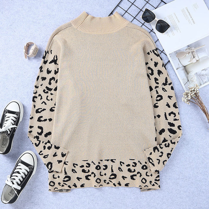 Damen lässiges Oversized-Pullover mit animalischem Muster und hohem Kragen Drune