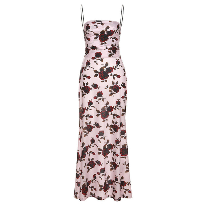 Damen Maxikleid mit floralem Design und dekorativen Spaghettiträgern Drune