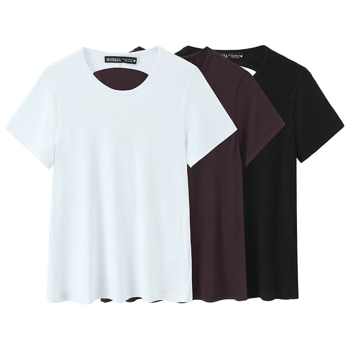 Damen Sportliches T-Shirt mit modischem Rückenausschnitt Drune