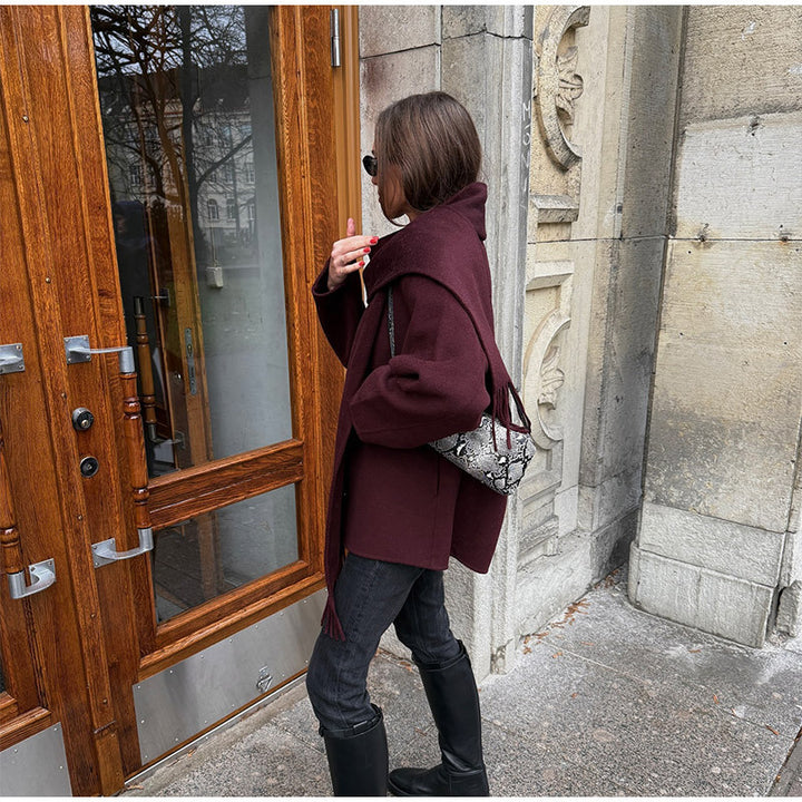 Damen lässige Oversized Jacke mit integriertem Schal Drune