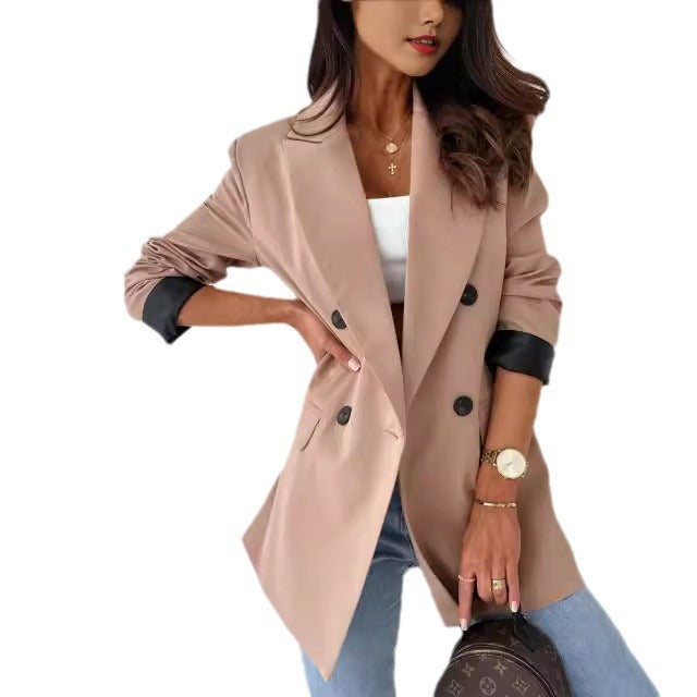 Damen Eleganter Oversized Blazer mit doppelter Knopfreihe und strukturierten Ärmeln Drune