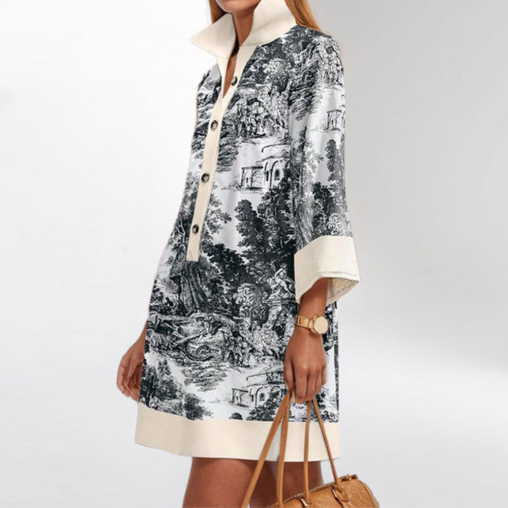 Damen Hemdblusenkleid mit luxuriösem Muster und eleganter Knopfleiste Drune
