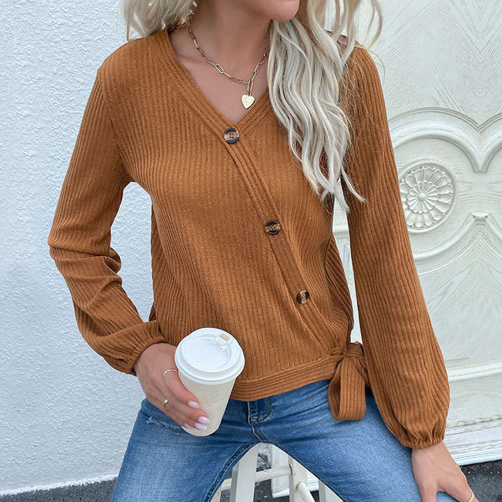 Damen Wickelbluse mit langen Ärmeln und dekorativem Bindegürtel Drune