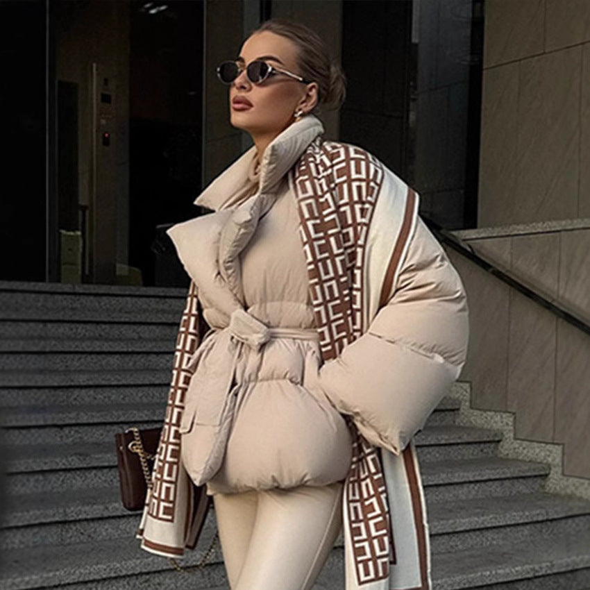 Damen Moderne Steppjacke mit Taillengürtel Drune