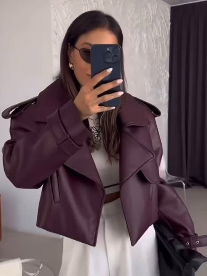 Damen Kunstlederjacke mit modischem Schnitt und praktischen Details Drune