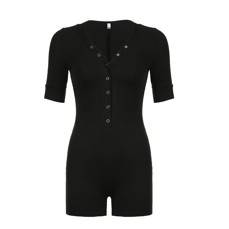 Damen Figurbetonter Jumpsuit mit kurzem Arm und modischem Ausschnitt Drune