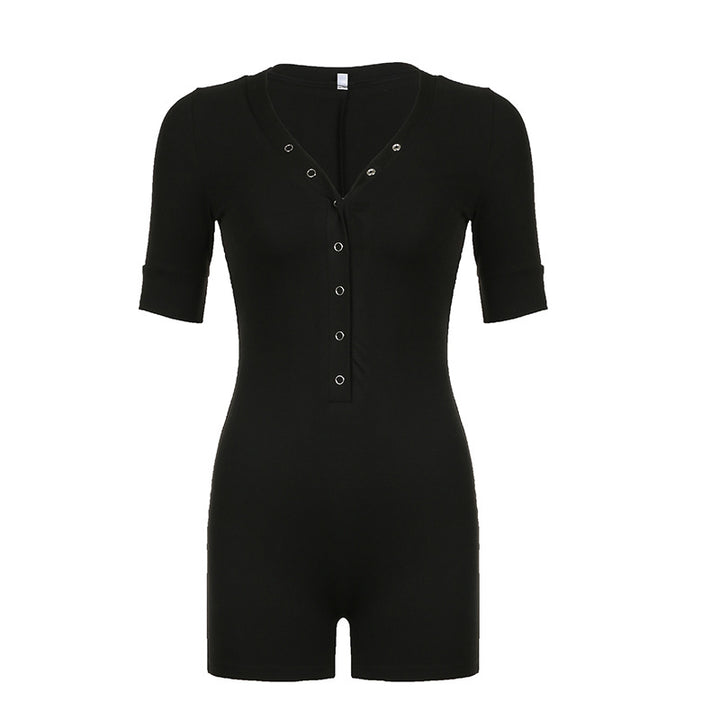 Damen Figurbetonter Jumpsuit mit kurzem Arm und modischem Ausschnitt Drune