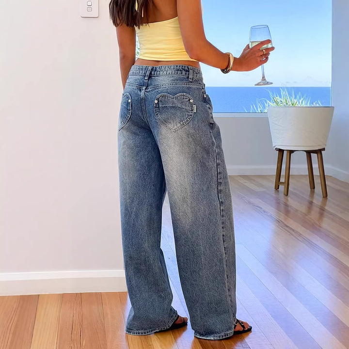 Damen Weit geschnittene Jeans mit hohem Bund und lässigem Stil Drune