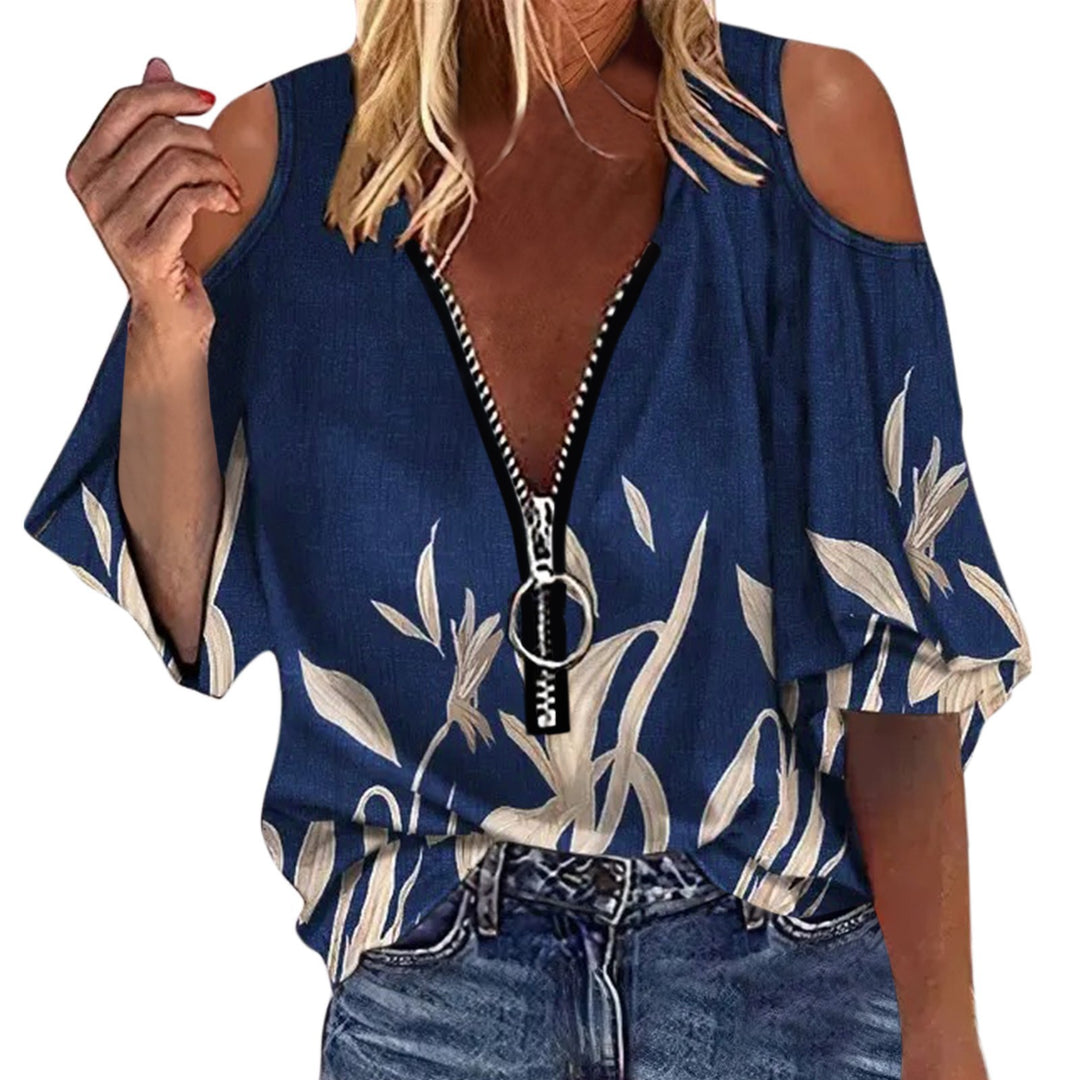 Damen Trendige Bluse mit Kalt-Schulter-Design und Reißverschluss Drune