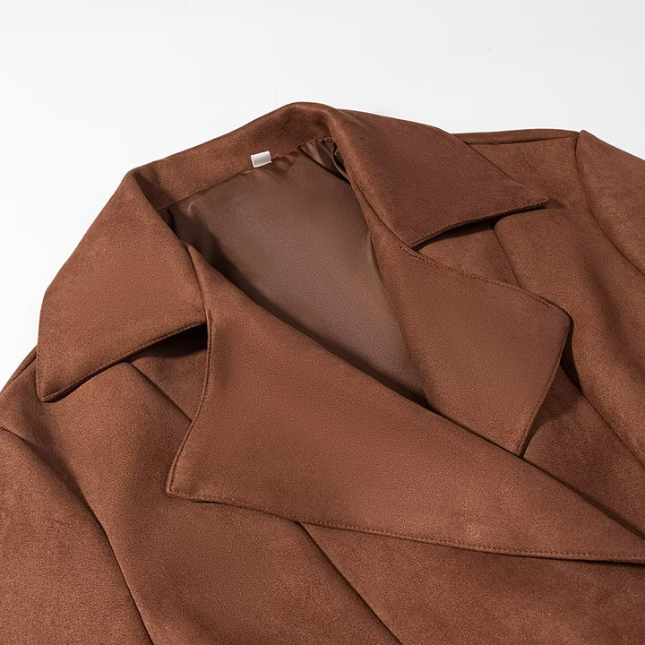 Damen modische Suede-Blazerjacke mit Gürtel und elegantem Schnitt Drune