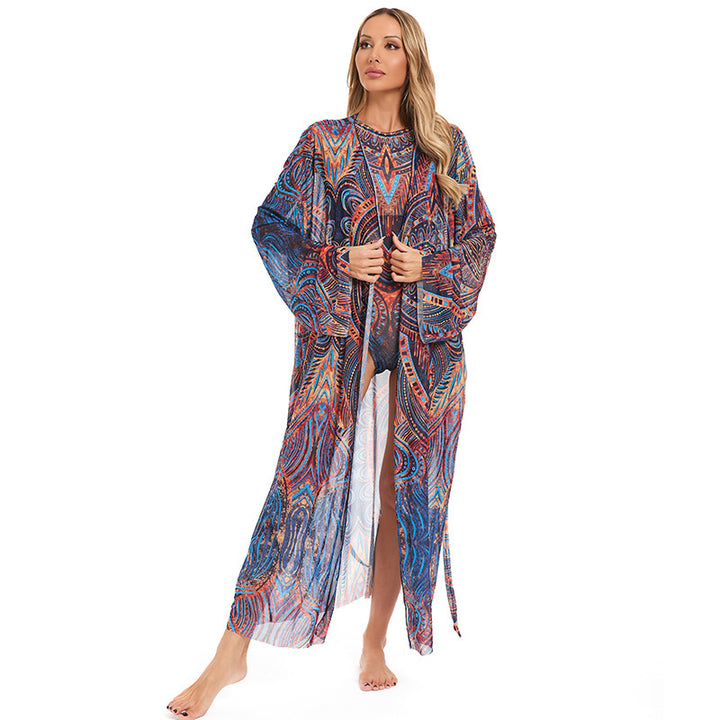 Damen eleganter transparenter Strandkimono mit floralem Design Drune