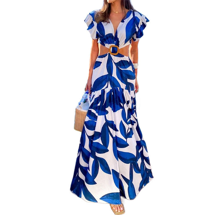 Damen Maxikleid mit tailliertem Schnitt und voluminösen Rüschendetails Drune