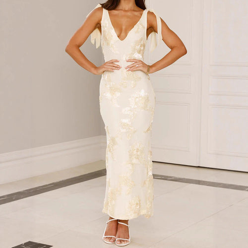 Damen Maxikleid mit floralem Spitzenmuster Drune