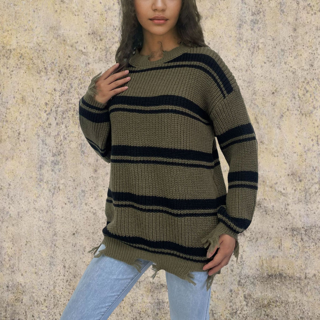 Damen lässiger Strickpullover mit Boho-Details und Fransen Drune