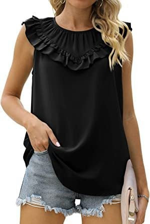 Damen leichtes Rüschenshirt mit elegantem Rundhalsausschnitt Drune