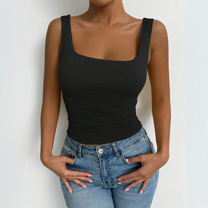 Damen figurbetontes Top mit quadratischem Ausschnitt und Raffungsdetails Drune
