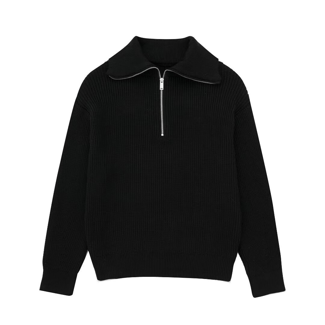 Damen Strickpullover mit hohem Kragen und Reißverschluss Drune