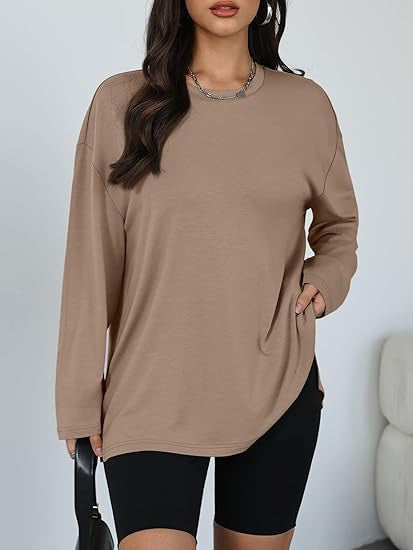 Damen lässiges Longsleeve T-Shirt mit Seitenschlitzen Drune