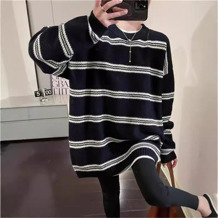Damen Großer Strickpullover mit maritimen Streifen Drune