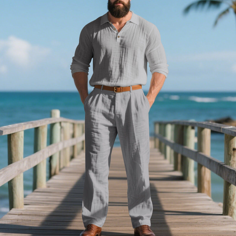 Herren nan elegante Leinenhose mit Bundfalten, geradem Bein und verdecktem Hakenverschluss Drune