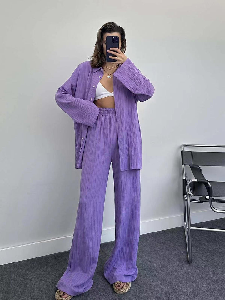 Damen lässiges Übergrößen-Hemd und lockere Hose Set Drune
