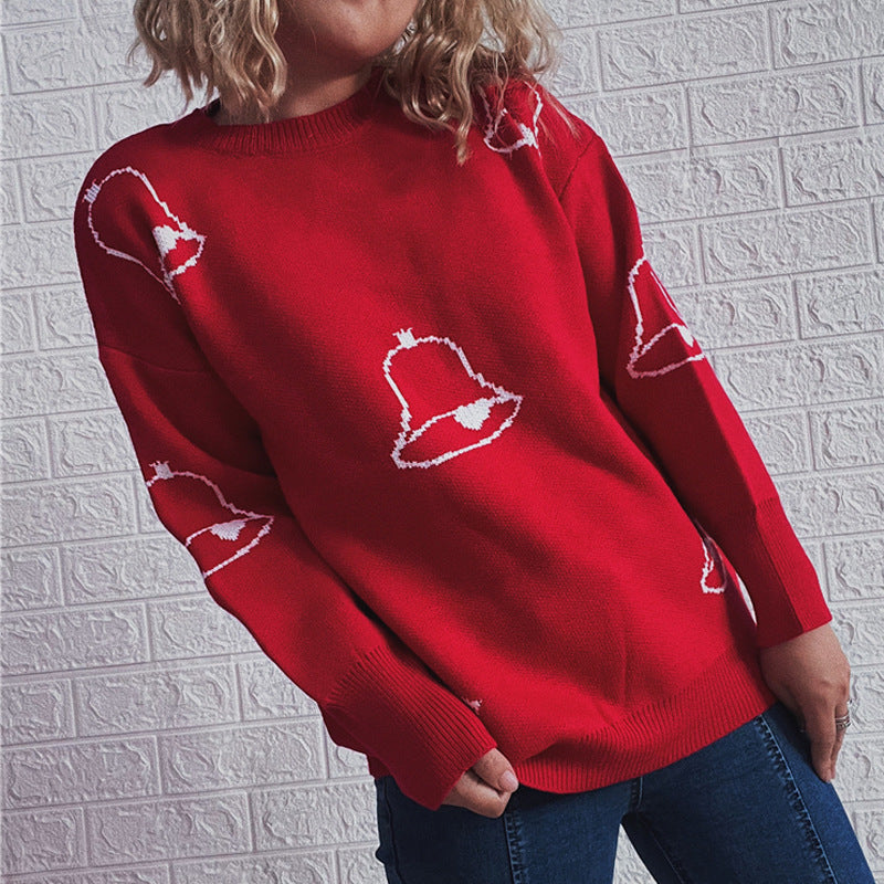 Damen Festlicher Pullover mit fröhlichem Glockenmotiv und lässigem Schnitt Drune