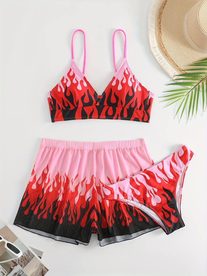 Damen Triangel-Bikini mit aufregendem Flammenmuster Drune