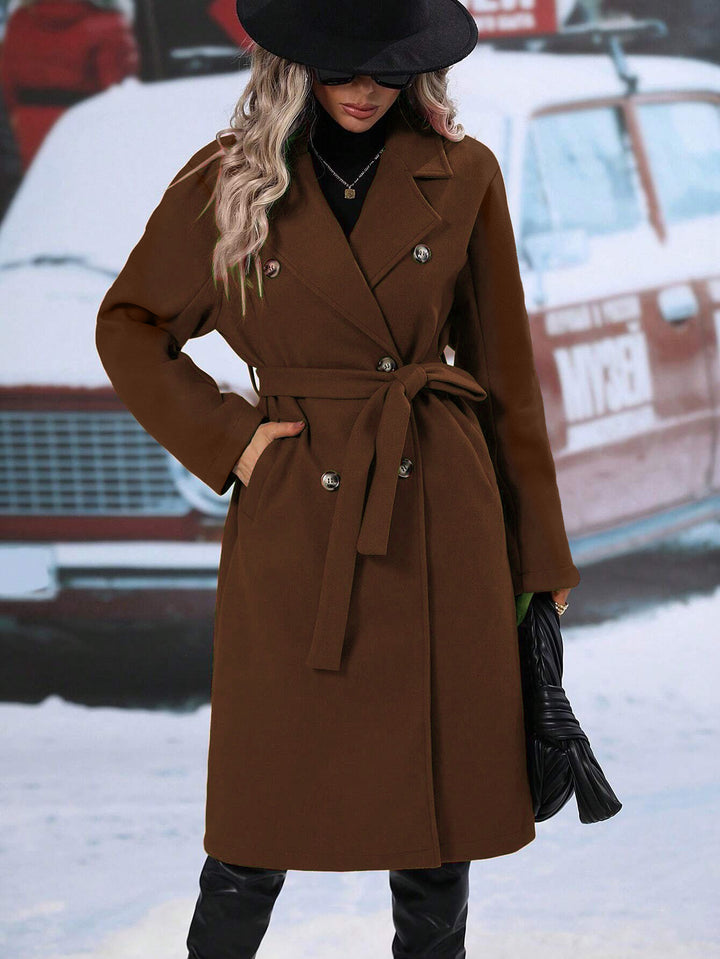 Damen eleganter Oversized-Mantel mit doppelter Knopfleiste und schickem Gürtel Drune