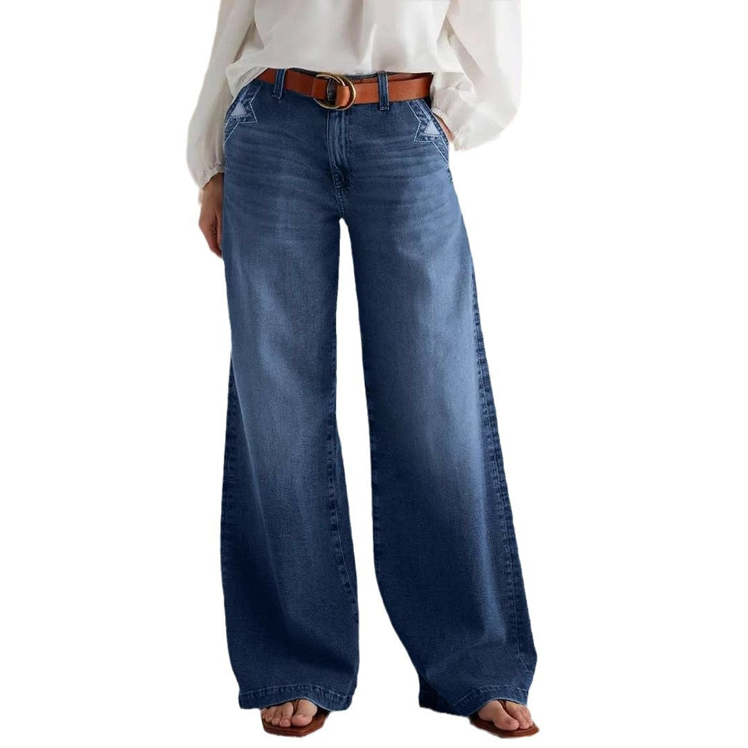 Damen Weit geschnittene Jeanshose mit hohem Bund Drune