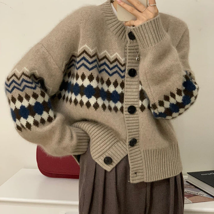 Damen modische Strickjacke mit auffälligem Jacquard-Muster Drune