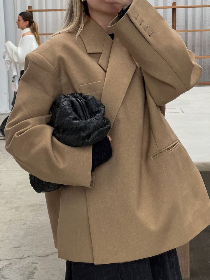 Damen Oversized Blazer mit eleganter Tasche und schickem Revers Drune