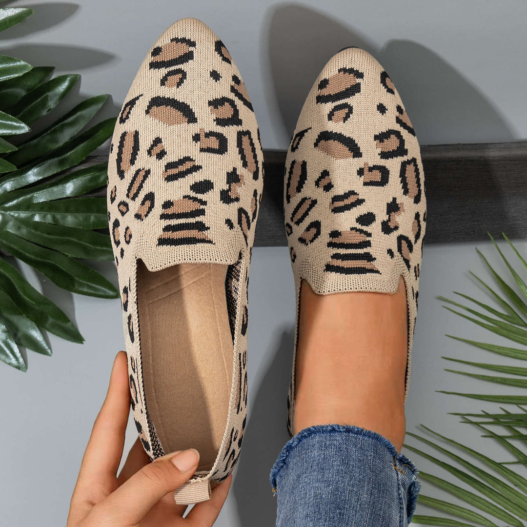 Damen nan gestrickter Slip-On Loafer mit Leo-Jacquard, gepolstertem Komfortfußbett und rutschfester EVA-Sohle Drune