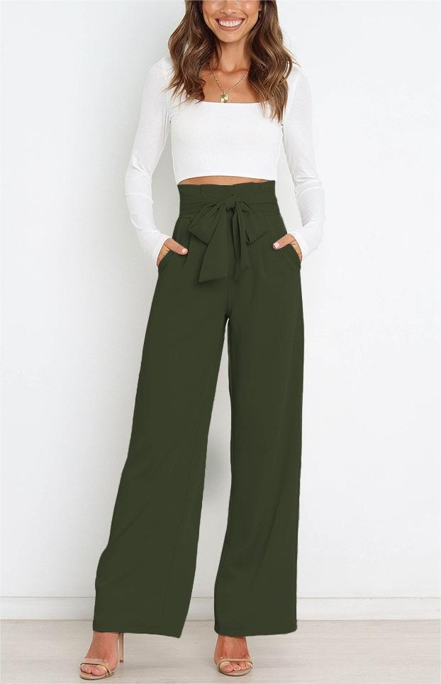 Damen elegante weite Stoffhose mit Taillengürtel Drune