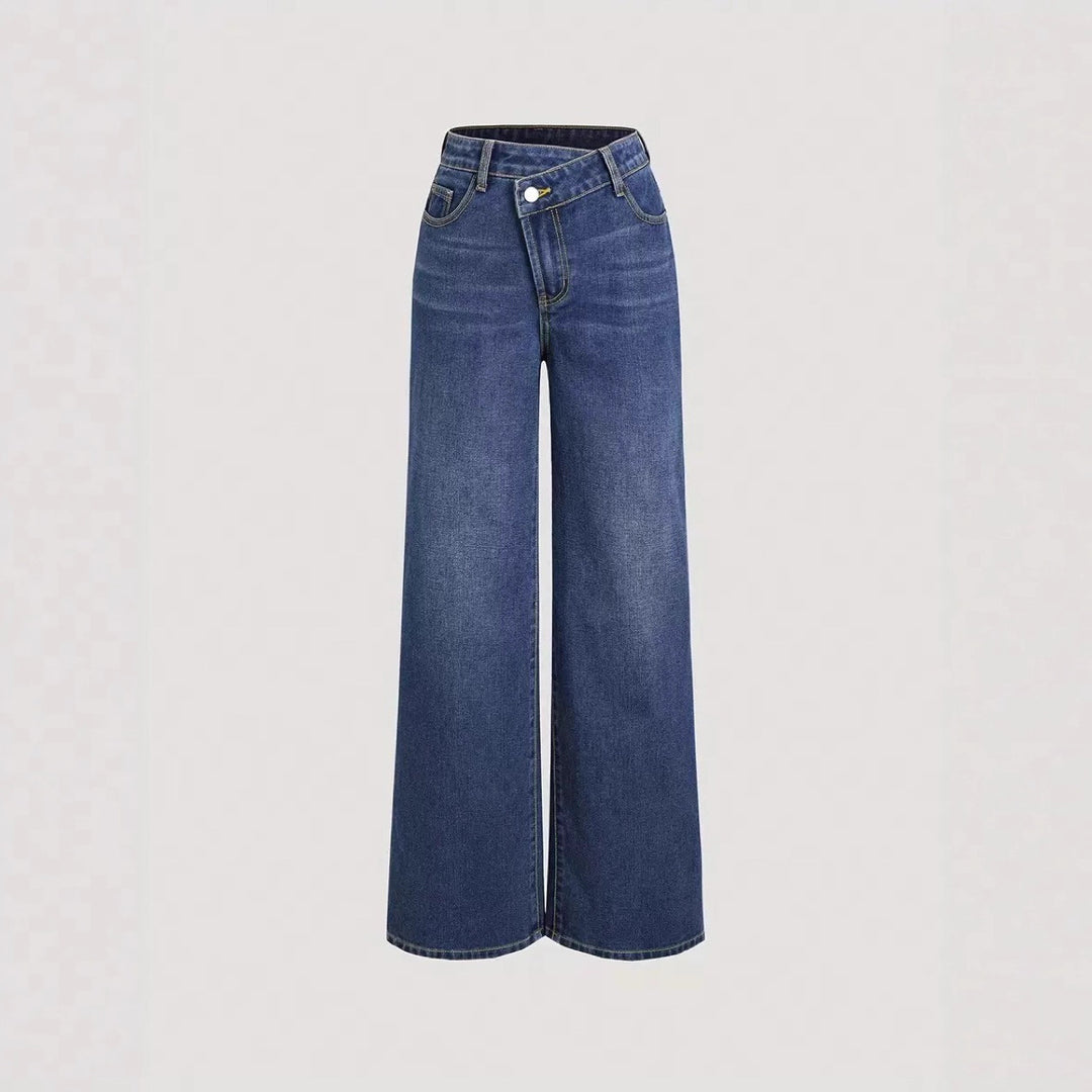 Damen Weit geschnittene Denim-Hose mit hohem Bund und klassischen Taschen Drune