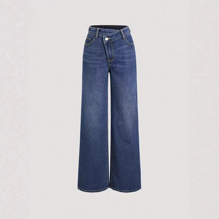 Damen Weit geschnittene Denim-Hose mit hohem Bund und klassischen Taschen Drune