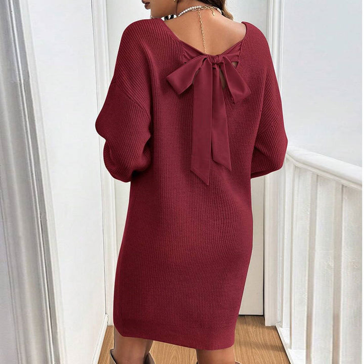 Damen Strickkleid mit raffiniertem Rückenausschnitt und Schleifendetail Drune