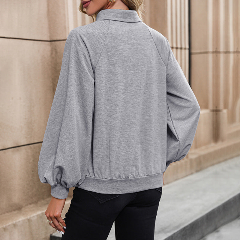 Damen lässiger Pullover mit Knopfleiste und voluminösen Ärmeln Drune