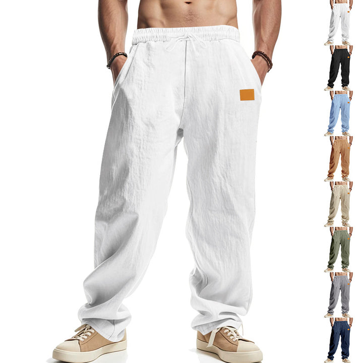 Herren nan lässige Leinenoptik-Loungehose mit elastischem Tunnelzug, Kordelzug und weitem Bein Drune