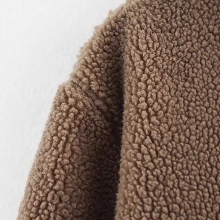 Damen kuschelige Teddyjacke mit praktischen Taschen und Knopfverschluss Drune