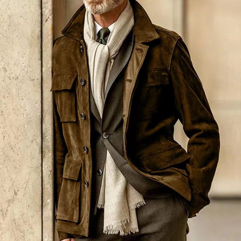 Herren Suede Utility Jacke mit praktischen Taschen und modernem Schnitt Drune