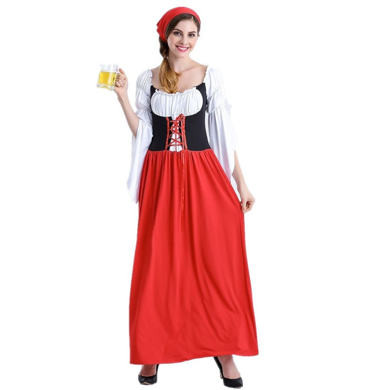 Damen nan mittelalterliches Bauermädchen Kostüm mit geschnürtem Korsett, Puffärmeln und mehrlagigem Stufenrock Drune