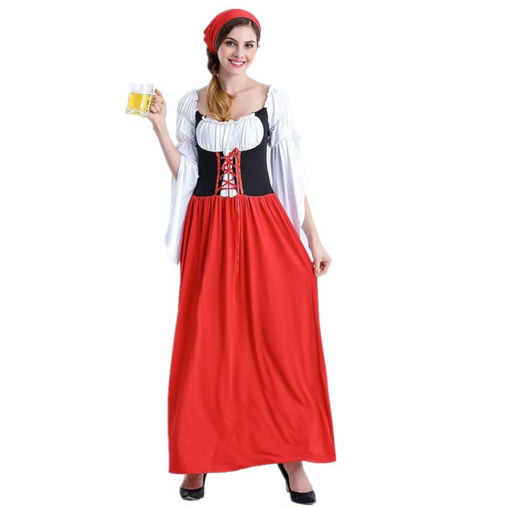 Damen nan mittelalterliches Bauermädchen Kostüm mit geschnürtem Korsett, Puffärmeln und mehrlagigem Stufenrock Drune
