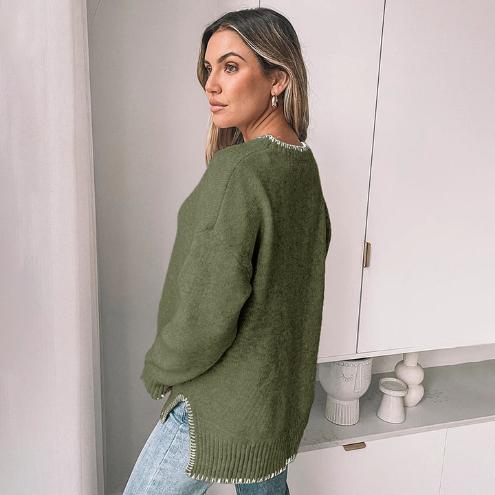 Damen lässiger Strickpullover mit dekorativen Rippdetails Drune