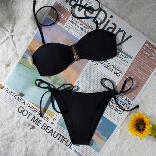 Damen Bandeau-Bikini mit verstellbaren Trägern und eleganten Detail Drune