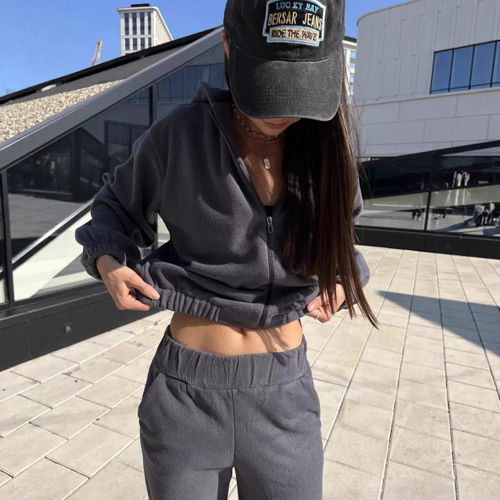 Damen Fleece-Jogginganzug mit Kapuze Drune