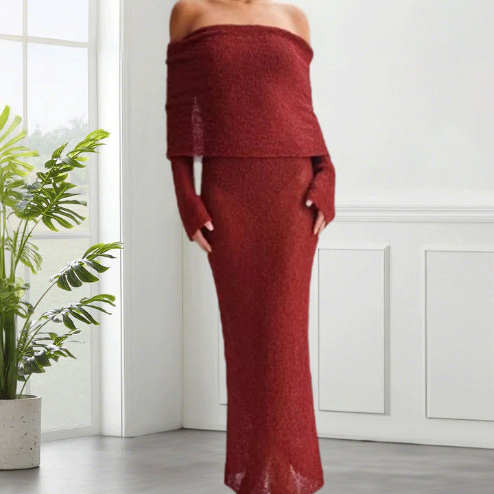 Damen Off-Shoulder Maxikleid mit eleganter Struktur Drune
