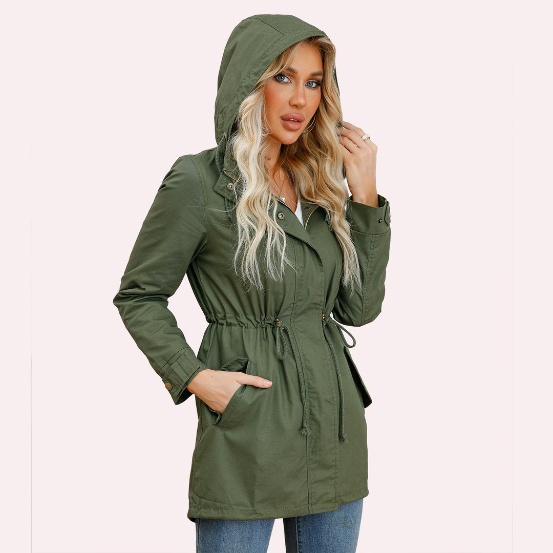 Damen nan leichter Parka mit Kapuze, Kordelzug und verdecktem Reißverschluss Drune